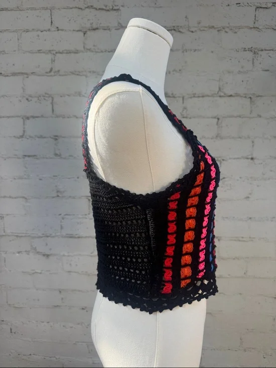 Alice + Olivia Lorri Crochet Tank Top Black / Multi Size S - Picture 7 of 14